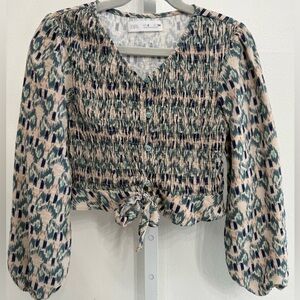 Zara Kid's Blue and Cream Smocked Blouse